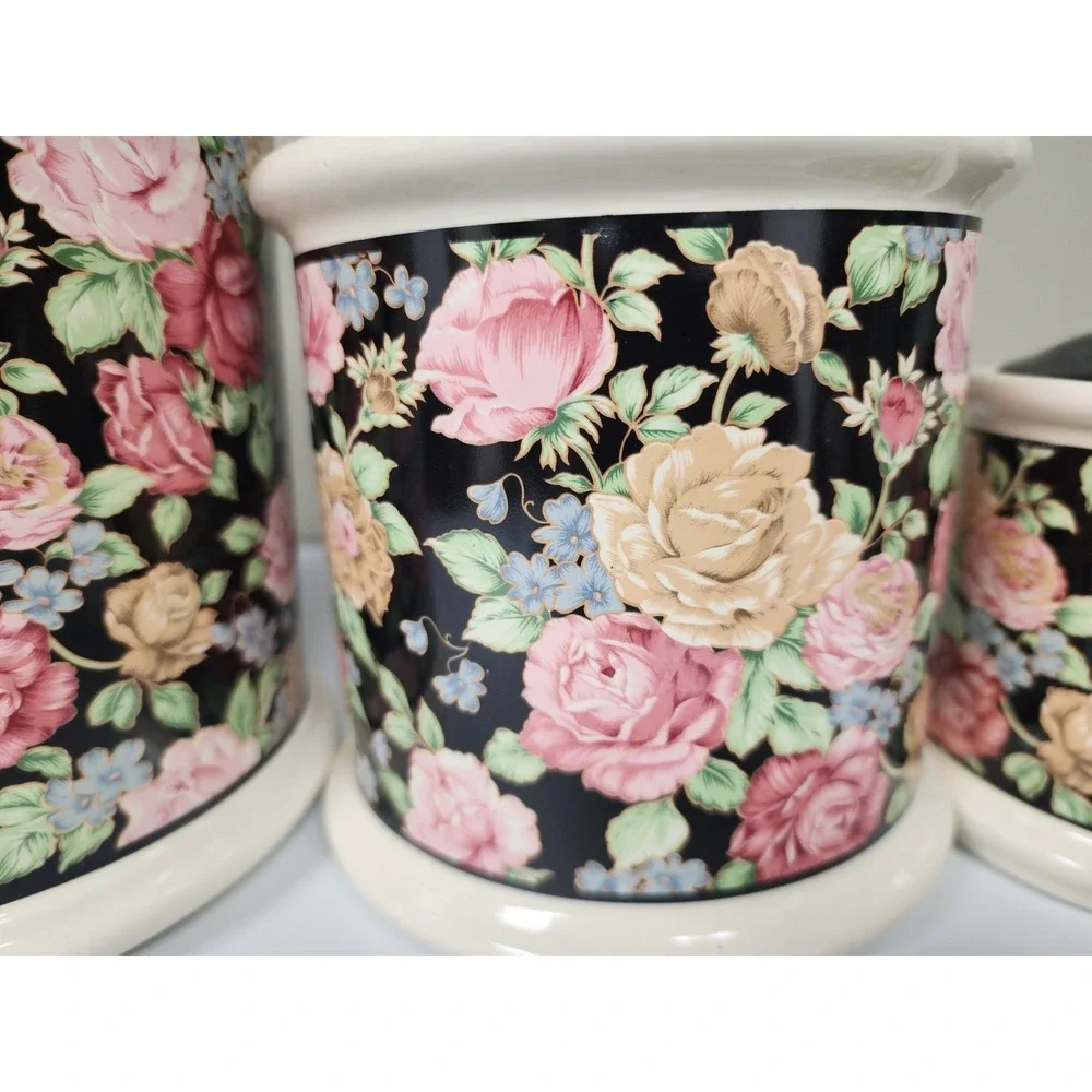 Jay Imports Co. Victorian Chintz Stoneware  4 Canister's with  lids  NIB